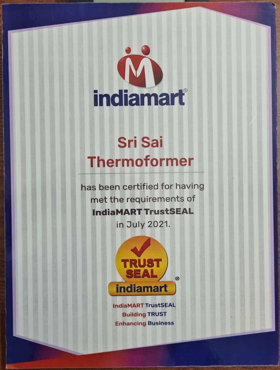 CERTIFICATE INDIAMART TRUSTSEAL